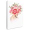 Tablou modern femeie profil cu bujori si crini flori pe cap, roz 1350 Tablou canvas pe panza CU RAMA 80x120 cm