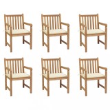 vidaXL Scaune de grădină cu perne crem, 6 buc., lemn masiv de tec 3073033