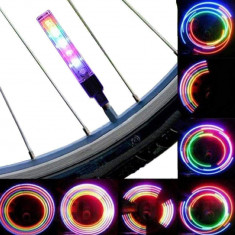 Ventil LED RGB pentru bicicleta, 13 moduri iluminare, functionare baterii AG10, set 2 bucati foto