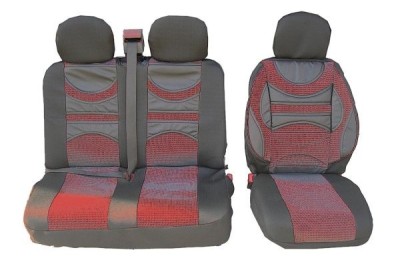 2+1 Universal Huse Scaune cu Suport lombar pentru Microbuze Negru Rosu Piele Textile foto