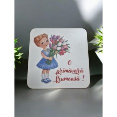 Bază mărțișor, fetiță cu flori, 9x5 cm