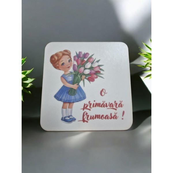Bază mărțișor, fetiță cu flori, 9x5 cm