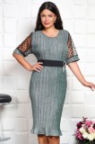 Rochie cu insertii plisat Gliter Verde - 60Marimea, Yves