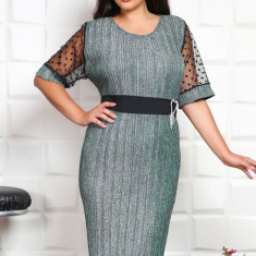 Rochie cu insertii plisat Gliter Verde - 60Marimea