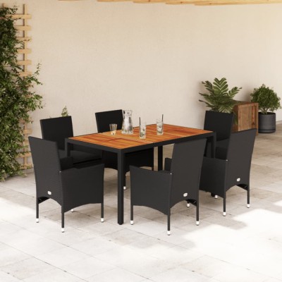vidaXL Set mobilier grădină perne 7 piese negru poliratan/lemn acacia 3278672 foto