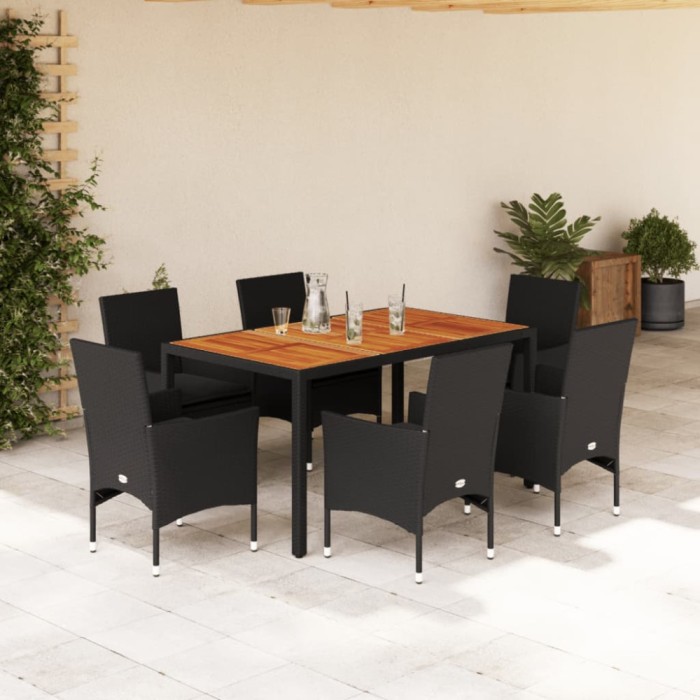 vidaXL Set mobilier grădină perne 7 piese negru poliratan/lemn acacia 3278672