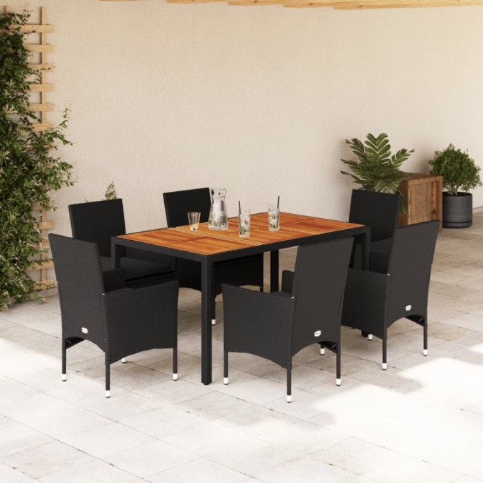 Set mobilier gradina perne 7 piese negru poliratan/lemn acacia GartenMobel Dekor