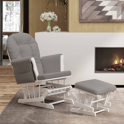Scaun glisant cu taburet, gri deschis, material textil foto