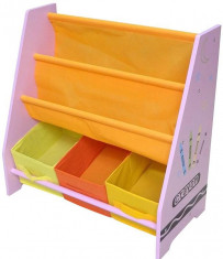 Organizator Carti Si Jucarii Cu Cadru Din Lemn Pink Crayon foto