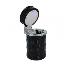 Scrumiera Auto cu LED cu prindere in grila sau suport pahar, neagra