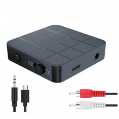 Adaptor Bluetooth 5.0 transmitator si receptor 2in1, Audio stereo, Wireless, pentru TV, PC, Laptop, Masina, Negru