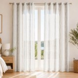 Perdea decorativa cu dungi, Bej si Turcoaz, 140x260cm, cu inele metalice, CMCLASS