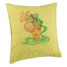 Perna Decorativa, Model Zodia Pesti, 40x40 cm, Verde, Husa Detasabila, Burduf foto