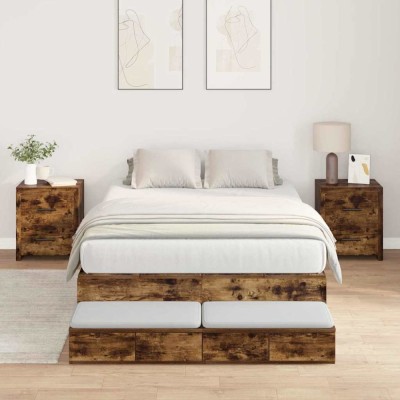 vidaXL Cadru de pat cu depozitare Stejar fumuriu 236.5 x 120 x 31.5 cm 3335633 foto
