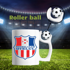 Cană cu minge fotbal „Fotbal club Otelul Galati”, sport, fotbal, suporter, alba, 330 ml