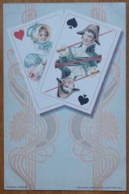 Carte postala cromolitografiata , carti de joc , inceput de secol 20 , 1 foto
