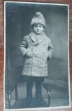 QW18 1 - Fotografie foarte veche - Copil cu caciula si palton de Astrahan - 1927, Alb-Negru, Romania 1900 - 1950, Portrete