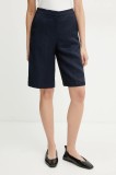 BOSS pantaloni scurți din amestec de in femei, culoarea albastru marin, neted, high waist, 50537403
