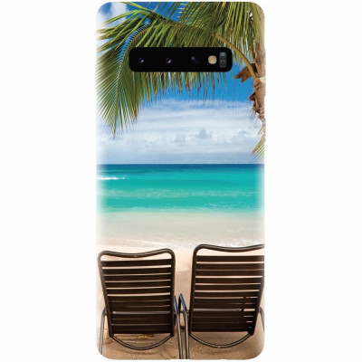 Husa silicon pentru Samsung Galaxy S10, Beach Chairs Palm Tree Seaside foto