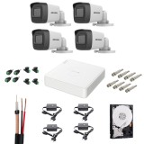 Kit complet de supraveghere Hikvision 4 camere AnalogHD 2MP lentila 2.8mm IR 30m, DVR 4 canale 2MP, HDD si accesorii