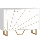 HOMCOM Bufet de depozitare pentru living cu 2 dulapuri 3 uși și poliță reglabilă, picioare din metal, aspect marmură albă | Aosom Romania