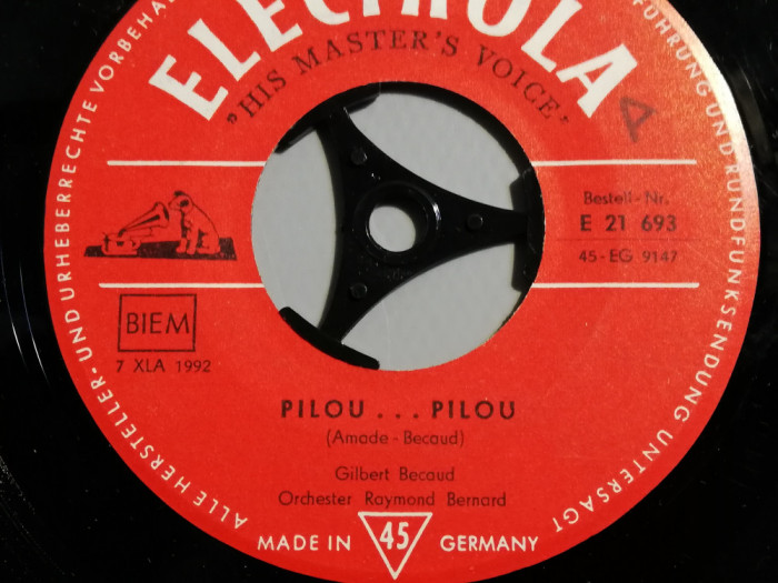 Gibert Becaud &ndash; Galilee/Pilou&hellip;Pilou (1969/Electrola/RFG) - Vinil Single pe &#039;7/NM