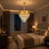 Candelabru Cristal YAKUTSK Eleganza 10xE14, Diametru 50cm, Auriu, Inaltime Reglabila