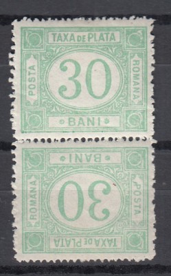ROMANIA 1902 TAXE DE PLATA EMISIUNEA a VIII-a 30 BANI TETE-BECHE SARNIERA foto