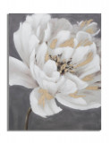 Tablou decorativ White Gold Flower, Mauro Ferretti, 80x100 cm, pictat manual, canvas/lemn de pin