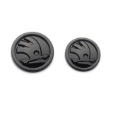 Set doua embleme capota/portbagaj pentru Skoda Octavia Superb Fabia Rapid Kodiaq 80mm 90mm negru lucios