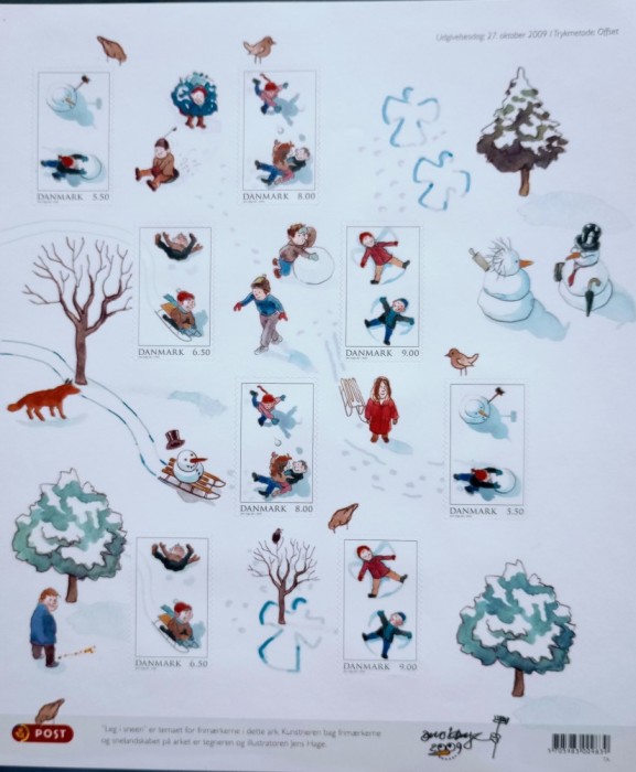Danemarca 2009 iarna,jocuri de iarna , zăpadă serie 8v adeziv nestampilat