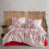 Cumpara ieftin Lenjerie pat dublu,bumbac ranforce,4 piese,crem rosie cu flori,Navas-A1335