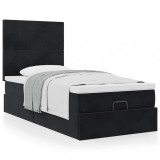 Pat otoman Gossi, catifea neagra, 90x200cm, spatiu depozitare, include saltea + topper
