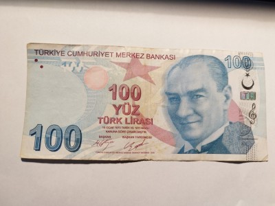 bnk bn Turcia 100 lire (2017) circulata foto