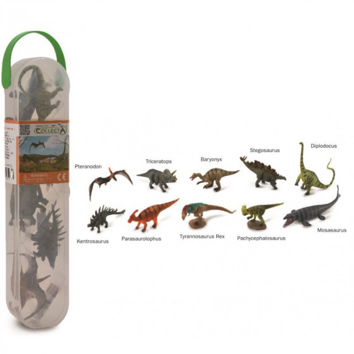 Set 10 figurine dinozauri Collecta, plastic cauciucat, cutie inclusa, 3 ani+