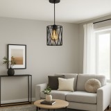 Pendul Metalic Industrial, Cusca Decorativa Neagra , 1 X E27, &Oslash;140Xh200Mm