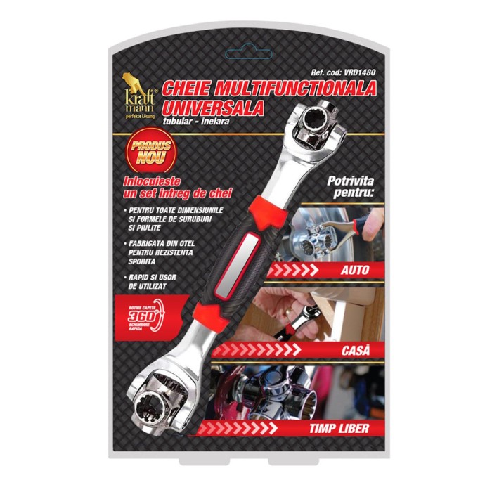 Cheie multifuncțională universală Kraftmann, tubular &ndash; inelară
