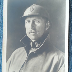160 - Fotografie veche Albert I Regele Belgiei WW1 / Casca Adrian / 11 x 13,5 cm