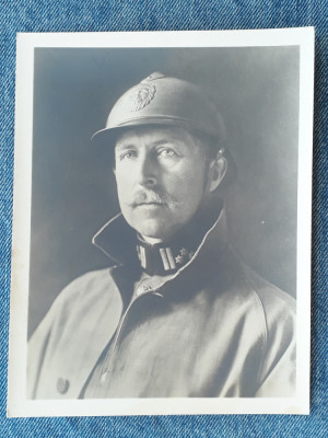 160 - Fotografie veche Albert I Regele Belgiei WW1 / Casca Adrian / 11 x 13,5 cm foto