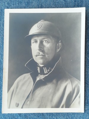 160 - Fotografie veche Albert I Regele Belgiei WW1 / Casca Adrian / 11 x 13,5 cm foto