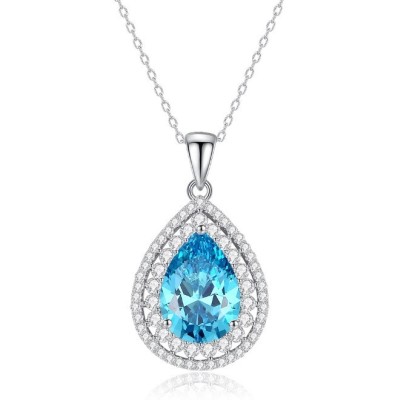 Colier Argint S925 Cu Pandantiv Lacrimă Cu Cristal Albastru Cod ARG254C foto