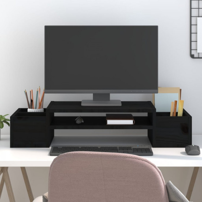 Suport pentru monitor, negru, 70x27,5x15 cm, lemn masiv de pin GartenMobel Dekor