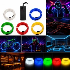 Kit fir EL Wire 5 metri, invertor portabil cu baterii, pentru party, gaming si tuning auto - Verde