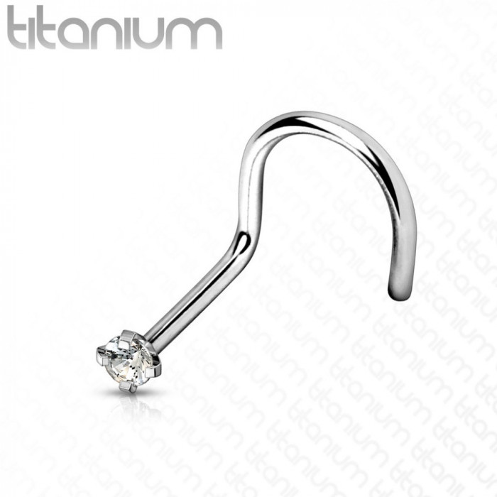 Piercing pentru nas curbat din titan - zirconiu transparent tăiat rotund, 0,8 mm - Dimensiune: 0,8 mm x 6 mm x 3 mm