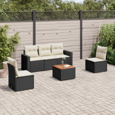 Set mobilier de gradina cu perne, 6 piese, negru, poliratan