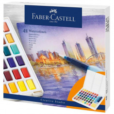 Acuarele cu Pensula si Rezervor Apa Faber-Castell Creative Studio, 48 Culori, Culori Pictura, Faber Castell Acuarele, Acuarele Scoala, Culori pentru P foto
