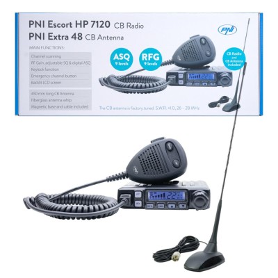 Kit statie radio CB PNI Escort HP 7120 ASQ + antena CB PNI Extra 48 cu magnet inclus foto