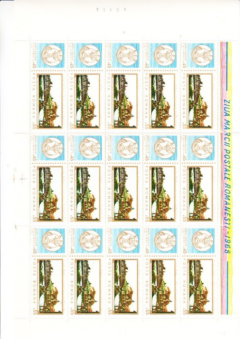 M1 NS - 1968 - Ziua marcii postale romanesti - coala