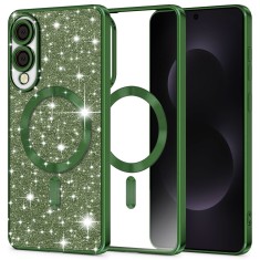 Husa premium Samsung Galaxy S25 Edge Techsuit Luxury Glitter MagSafe, verde foto