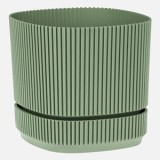 Ghiveci din Plastic Verde Menta cu Dungi Reliefate și Farfurie Incorporată, CMCLASS